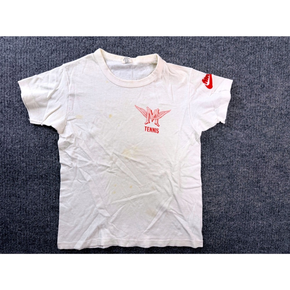 Vintage Hanes Nike Tennis T Shirt Large 14-16 White Cotton Graphic Tee USA Made